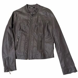 Jou Jou Gray/Toupe Faux Leather Moto Biker Cafe Racer Jacket Size XL